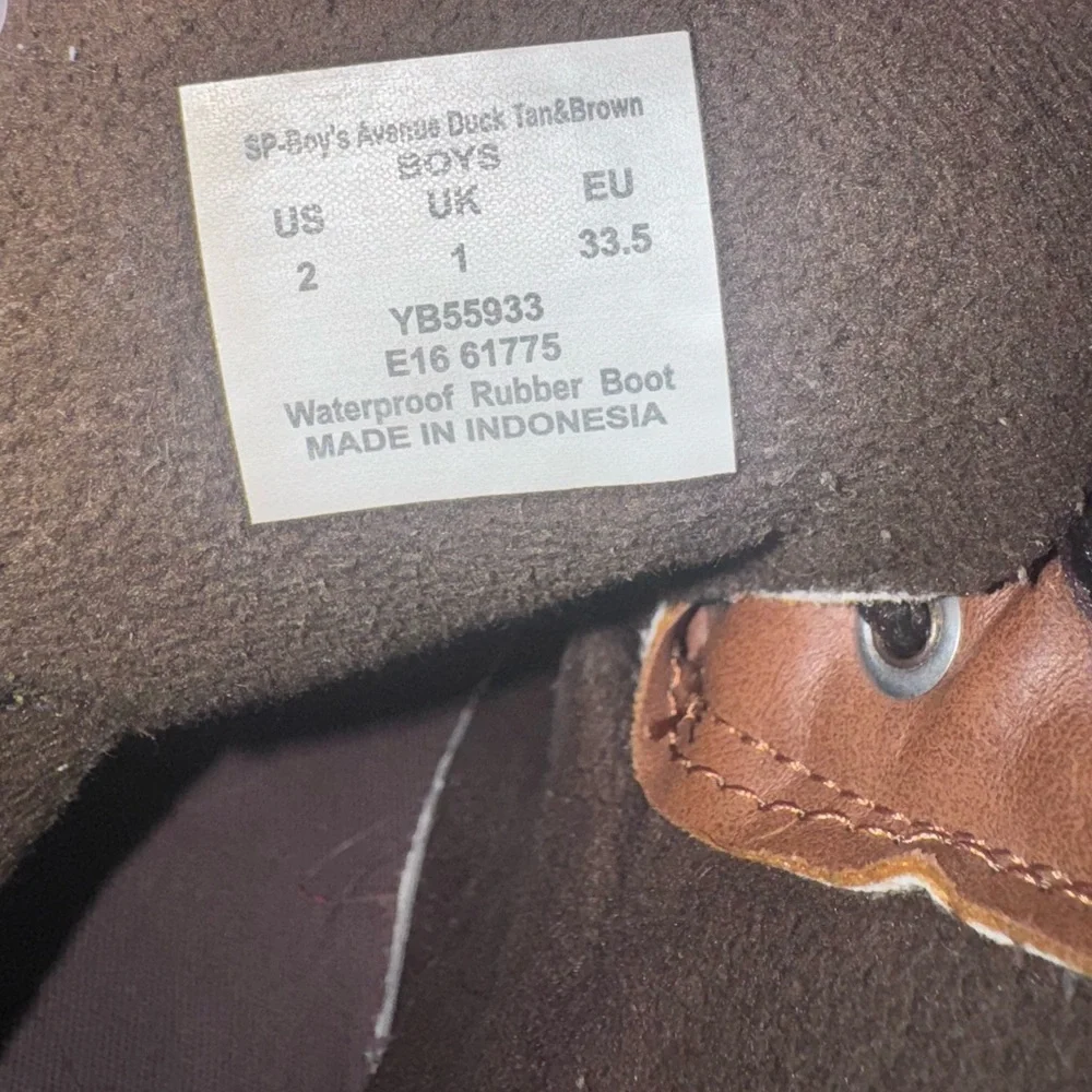 Sperry Boys Waterproof Duck Hunting Boots Size 2 Tan Brown Lace Up